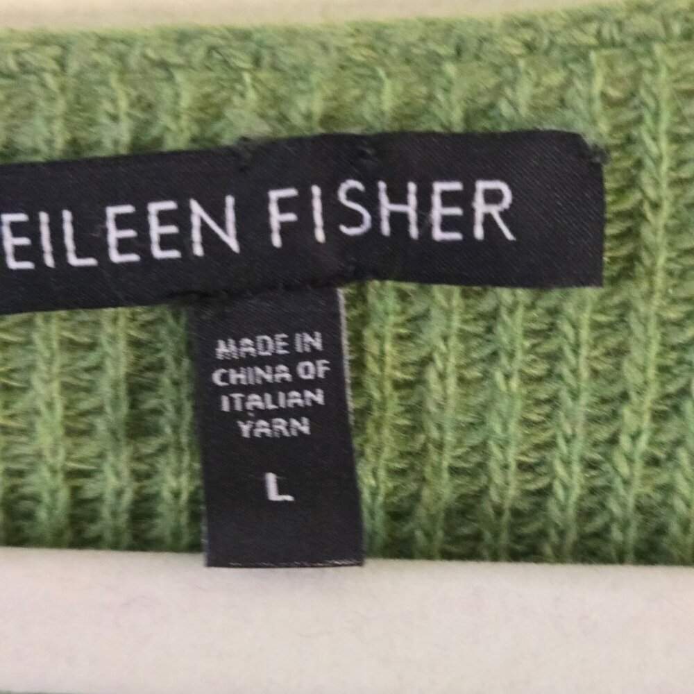 Eileen Fisher Wool Cashmere Rabbit Hair Blend V Neck Spring Green Sweater Size L - Picture 4 of 5